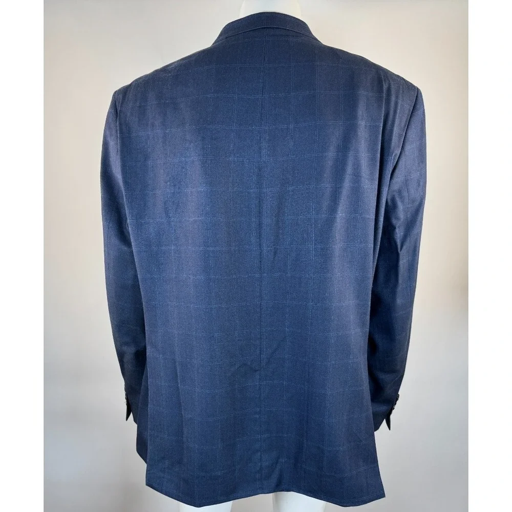 Ralph Lauren Silk Wool Blazer Mens 52L‎ Plaid Lined 2-Button Double-Vented Blue